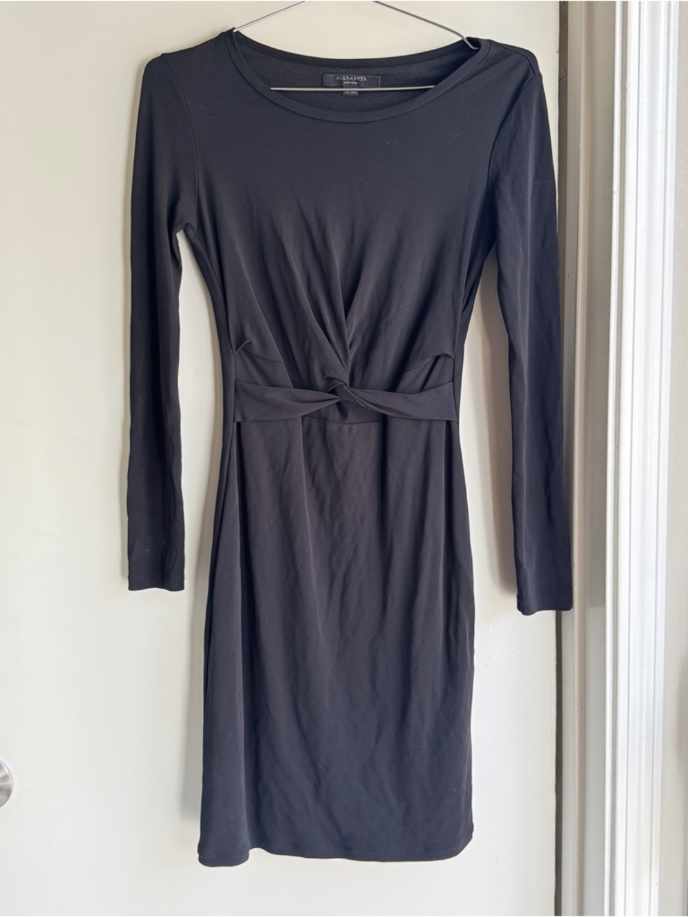 AllSaints Black Long-Sleeve Twist-Front Dress